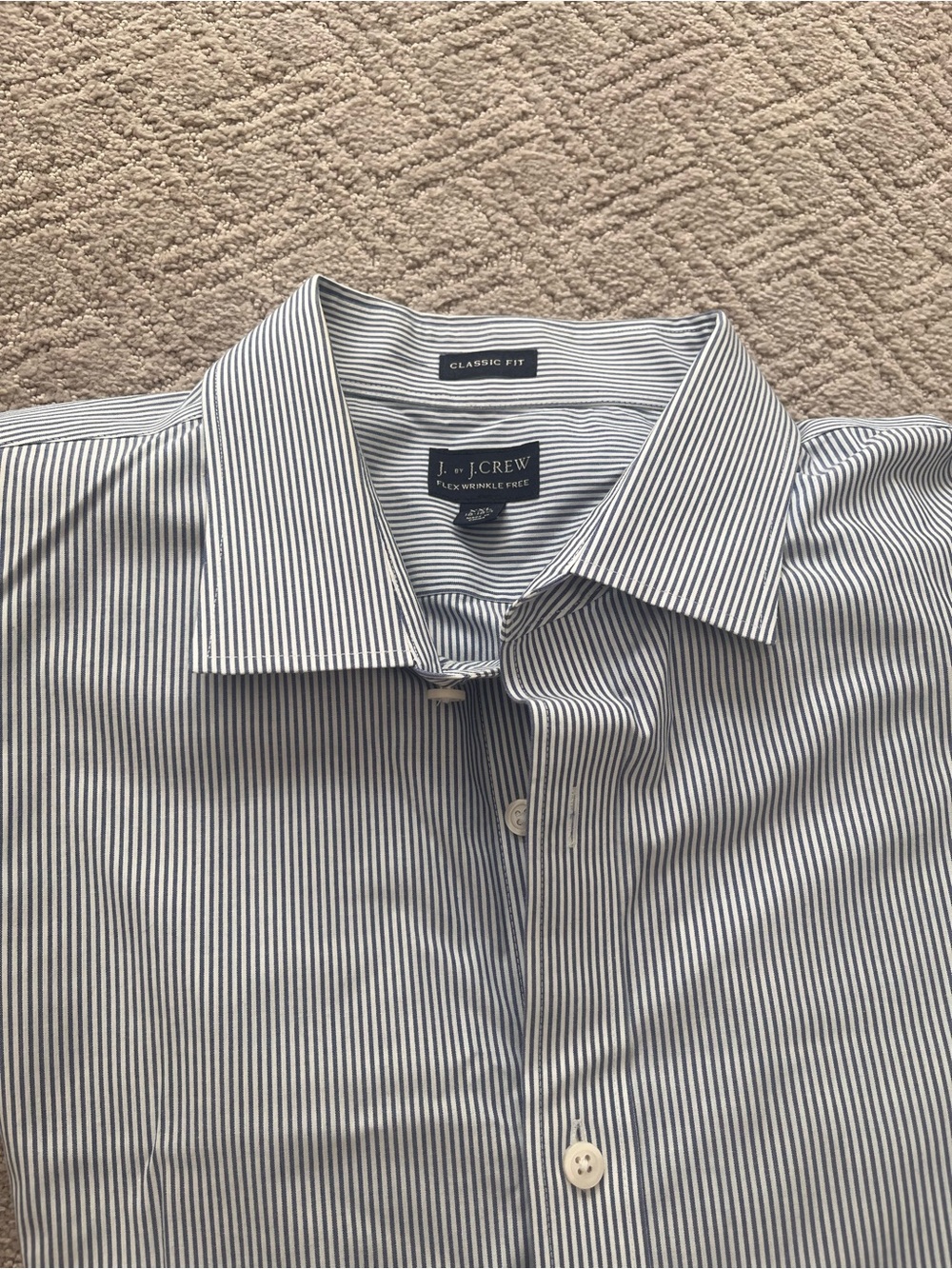 J. Crew Men's Navy and White Pinstripe Dress Shirt
